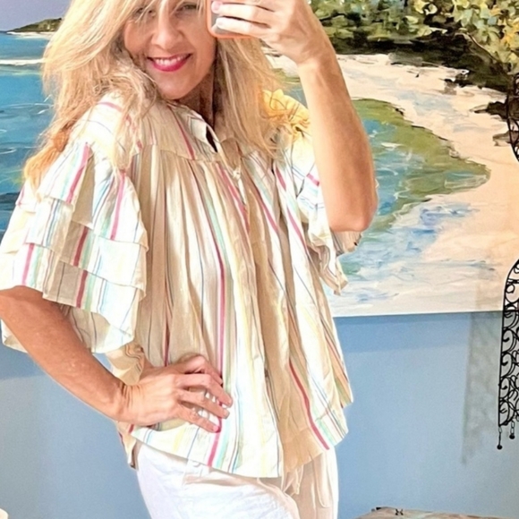 Peyton and Parker Boho Blouse metallic multicolor flutter sleeves Womens Size L - Picture 4 of 12